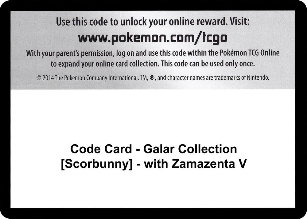 Code Card - Galar Collection [Scorbunny] - with Zamazenta V - Code Card Miscellaneous Cards & Products