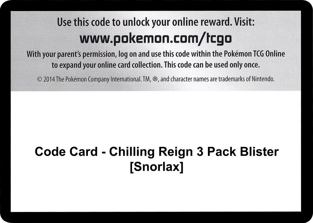 Code Card - Chilling Reign 3 Pack Blister [Snorlax] - Code Card SWSH06: Chilling Reign