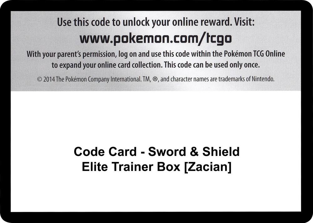 Code Card - Sword & Shield Elite Trainer Box [Zacian] Code Card Sword & Shield Base Set Pokémon card