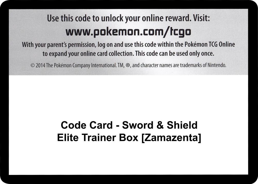 Code Card - Sword & Shield Elite Trainer Box [Zamazenta] Code Card Sword & Shield Base Set Pokémon card