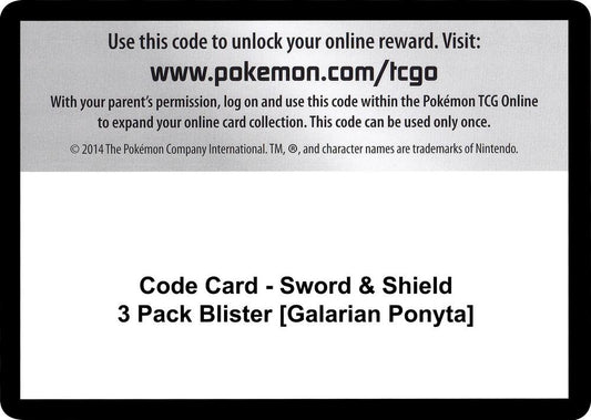Code Card - Sword & Shield 3 Pack Blister [Galarian Ponyta] - Code Card SWSH01: Sword & Shield Base Set