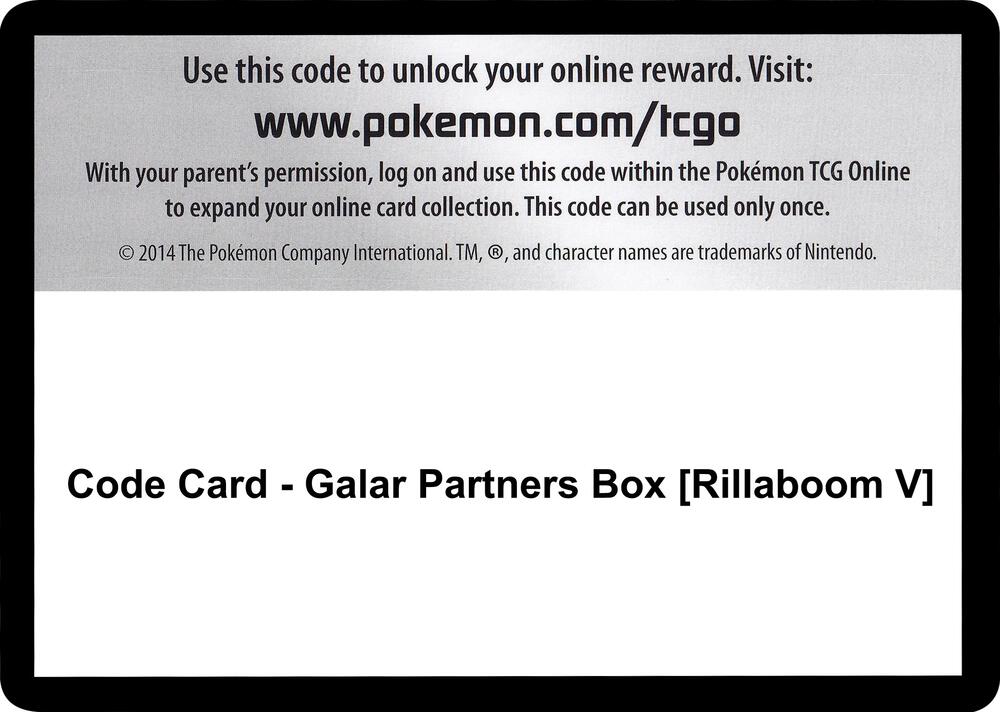 Code Card - Galar Partners Box [Rillaboom V] - Code Card SWSH01: Sword & Shield Base Set