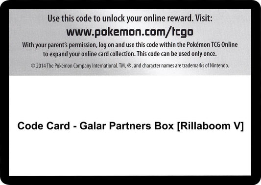 Code Card - Galar Partners Box [Rillaboom V] - Code Card SWSH01: Sword & Shield Base Set