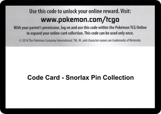 Code Card - Snorlax Pin Collection - Code Card SWSH01: Sword & Shield Base Set