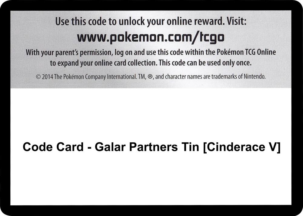 Code Card - Galar Partners Tin [Cinderace V] - Code Card SWSH01: Sword & Shield Base Set