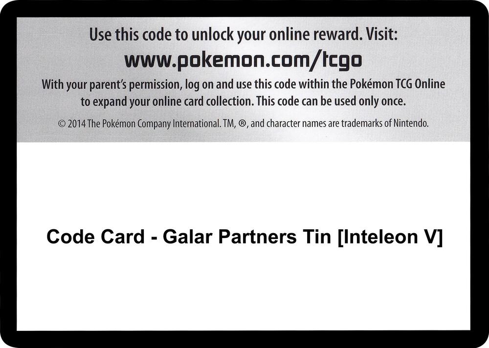 Code Card - Galar Partners Tin [Inteleon V] Code Card Sword & Shield Base Set Pokémon card