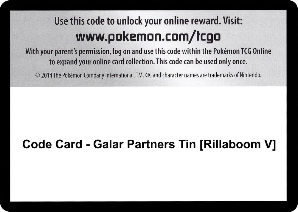 Code Card - Galar Partners Tin [Rillaboom V] - Code Card SWSH01: Sword & Shield Base Set