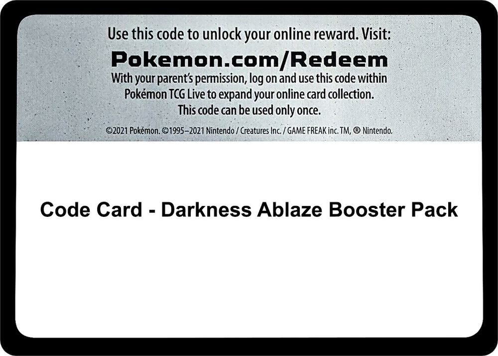 Code Card - Darkness Ablaze Booster Pack Code Card Pokémon card
