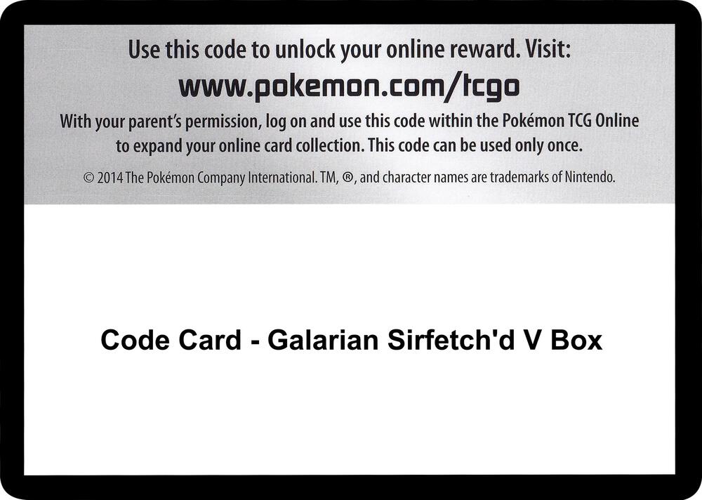Code Card - Galarian Sirfetch'd V Box - Code Card SWSH03: Darkness Ablaze