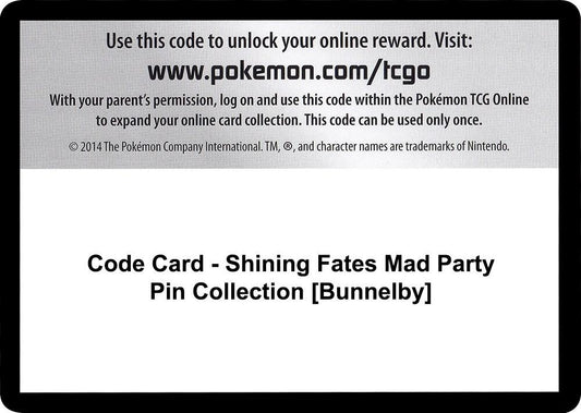 Code Card - Shining Fates Mad Party Pin Collection [Bunnelby] - Code Card Shining Fates