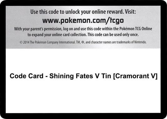 Code Card - Shining Fates V Tin [Cramorant V] - Code Card Shining Fates