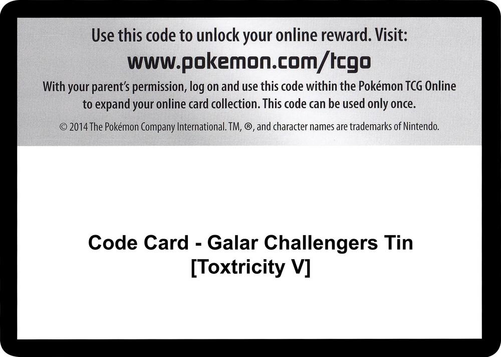 Code Card - Galar Challengers Tin [Toxtricity V] - Code Card Miscellaneous Cards & Products