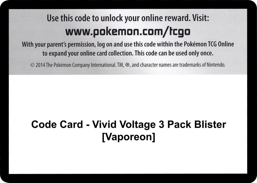 Code Card - Vivid Voltage 3 Pack Blister [Vaporeon] - Code Card SWSH04: Vivid Voltage