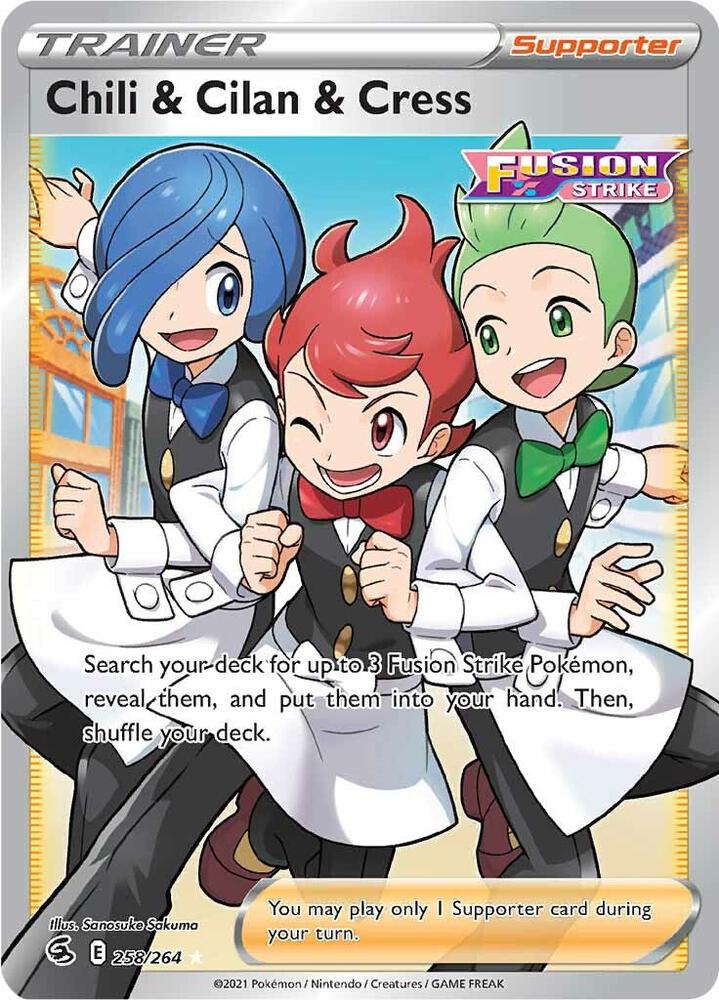 Chili & Cilan & Cress (Full Art) 258/264 Ultra Rare Fusion Strike Pokémon card