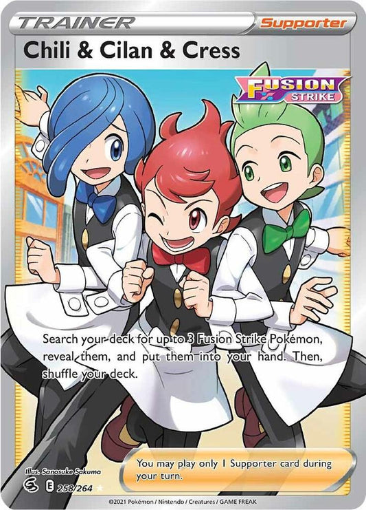 Chili & Cilan & Cress (Full Art) 258/264 Ultra Rare Fusion Strike Pokémon card