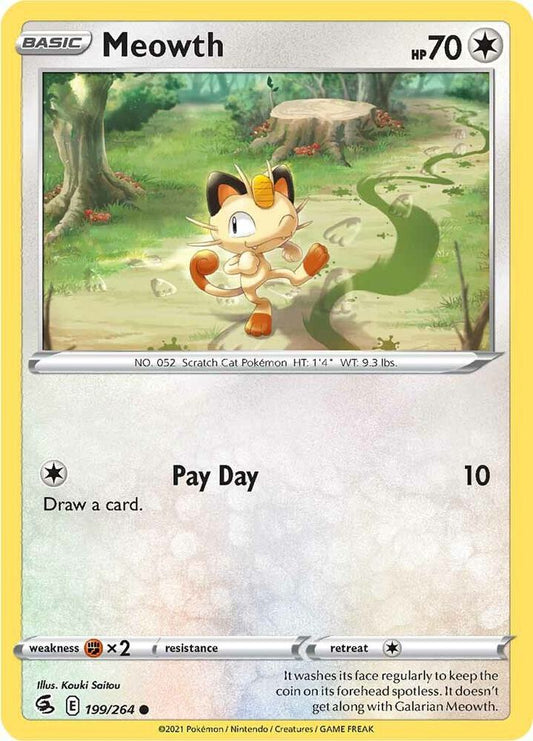 Meowth 199/264 Common Fusion Strike Pokémon card