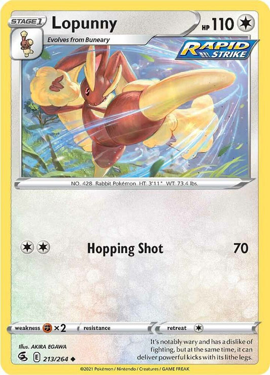 Lopunny 213/264 Uncommon Fusion Strike Pokémon card