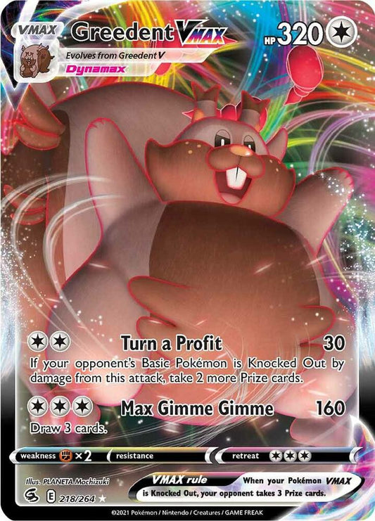 Greedent VMAX 218/264 Ultra Rare Fusion Strike Pokémon card