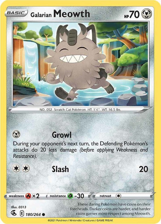 Galarian Meowth 180/264 Common Fusion Strike Pokémon card