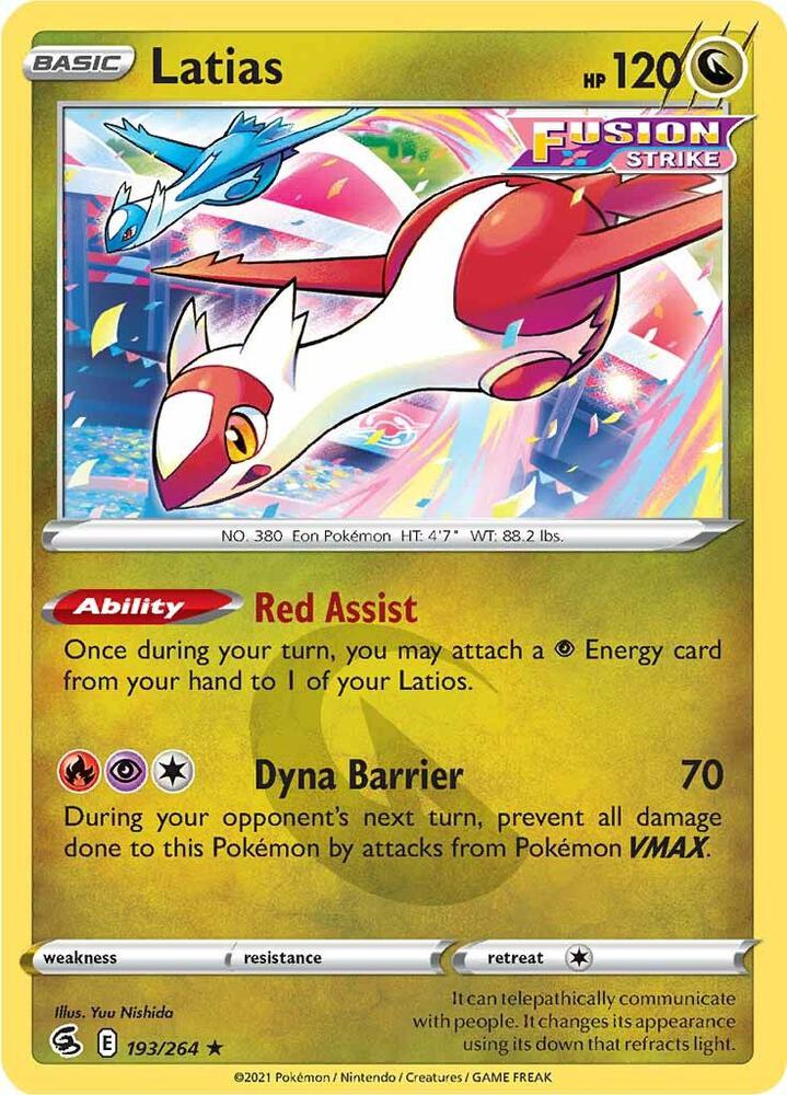 Latias 193/264 Rare Fusion Strike Pokémon card