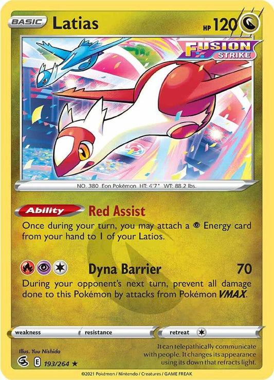 Latias 193/264 Rare Fusion Strike Pokémon card