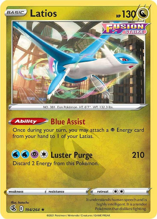 Latios 194/264 Rare Fusion Strike Pokémon card