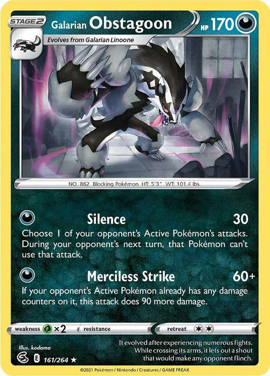 Galarian Obstagoon 161/264 Holo Rare Fusion Strike Pokémon card