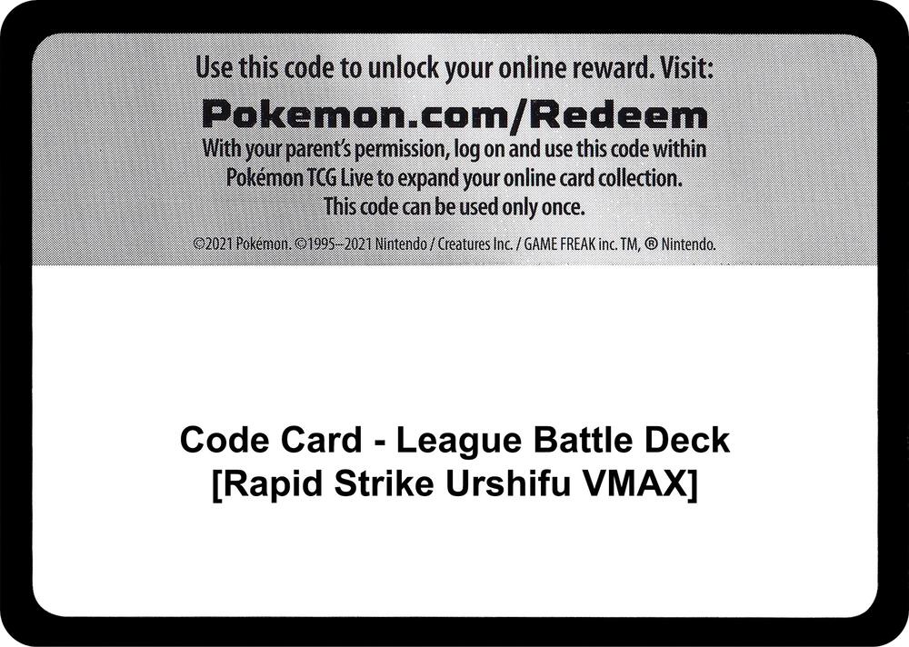 Code Card - League Battle Deck [Rapid Strike Urshifu VMAX] Code Card Miscellaneous Cards & Products Pokémon card