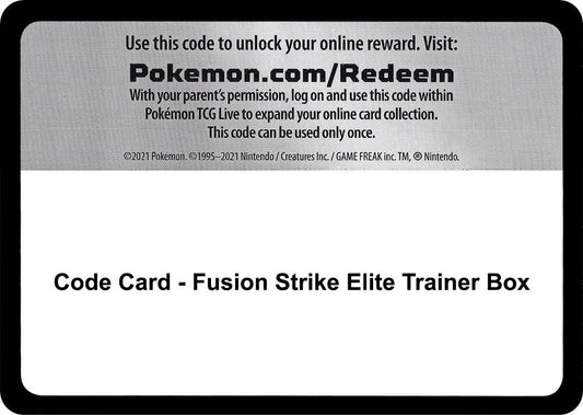 Code Card - Fusion Strike Elite Trainer Box - Code Card SWSH08: Fusion Strike