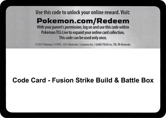 Code Card - Fusion Strike Build & Battle Box - Code Card SWSH08: Fusion Strike