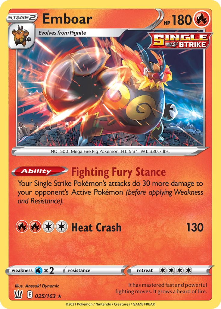 Emboar 025/163 Rare Holo Battle Styles