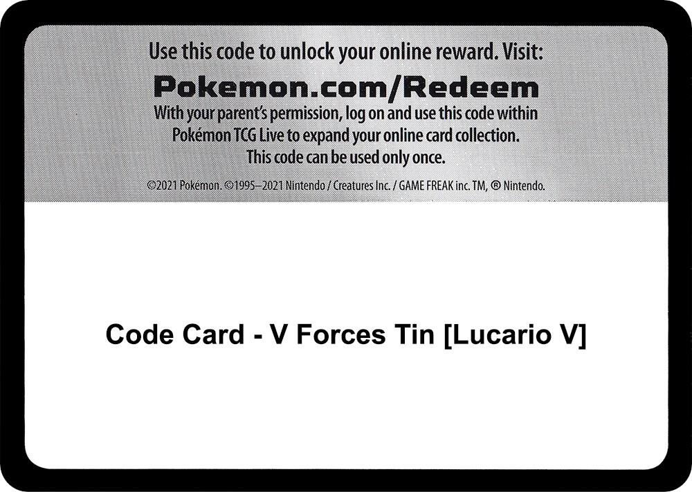 Code Card - V Forces Tin [Lucario V] - Code Card Miscellaneous Cards & Products
