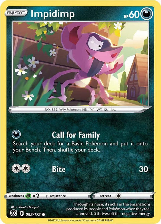 Impidimp 092/172 Common Brilliant Stars Pokémon card