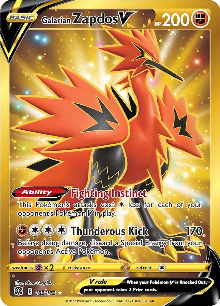 Galarian Zapdos V (Secret) 182/172 Secret Rare Brilliant Stars Pokémon card