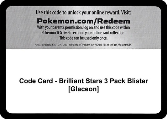 Code Card - Brilliant Stars 3 Pack Blister [Glaceon] - Code Card SWSH09: Brilliant Stars