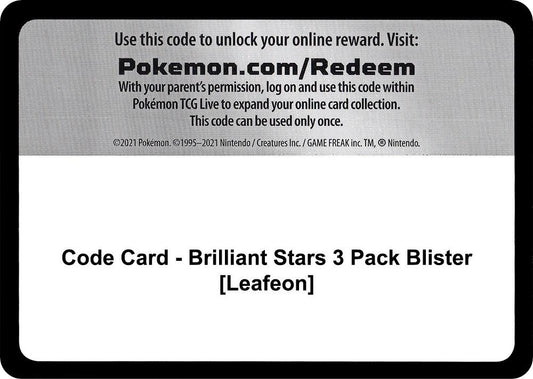 Code Card - Brilliant Stars 3 Pack Blister [Leafeon] - Code Card SWSH09: Brilliant Stars