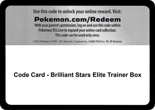 Code Card - Brilliant Stars Elite Trainer Box - Code Card SWSH09: Brilliant Stars