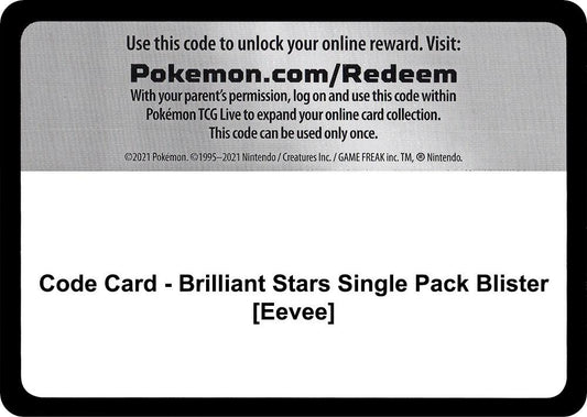 Code Card - Brilliant Stars Single Pack Blister [Eevee] - Code Card SWSH09: Brilliant Stars