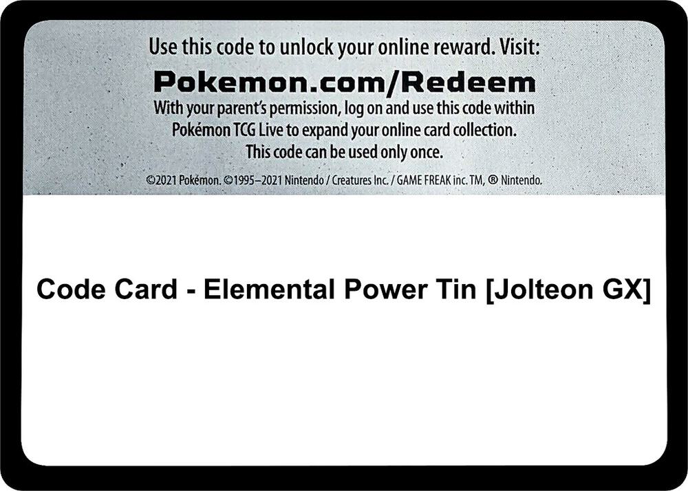 Code Card - Elemental Power Tin [Jolteon GX] - Code Card Miscellaneous Cards & Products
