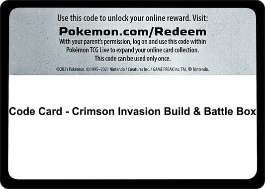 Code Card - Crimson Invasion Build & Battle Box Code Card Miscellaneous Cards & Products Pokémon card