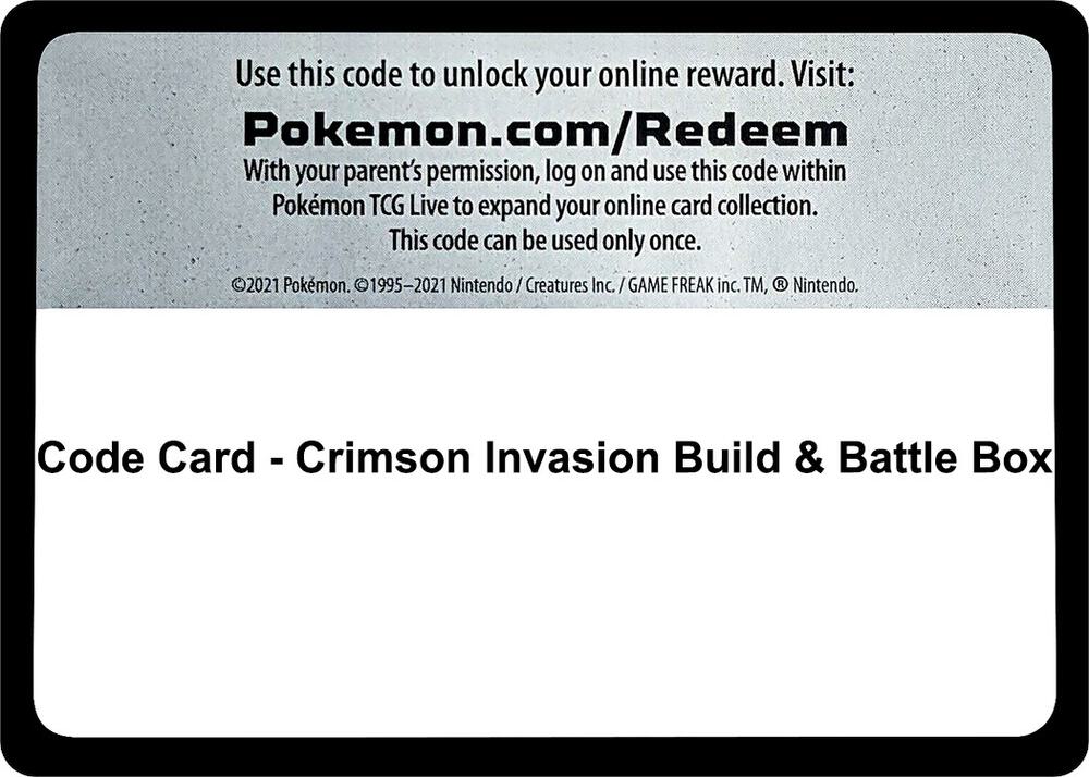 Code Card - Crimson Invasion Build & Battle Box Code Card Miscellaneous Cards & Products Pokémon card