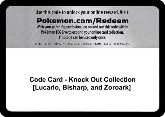 Code Card - Knock Out Collection [Lucario, Bisharp, and Zoroark] Code Card Miscellaneous Cards & Products Pokémon card
