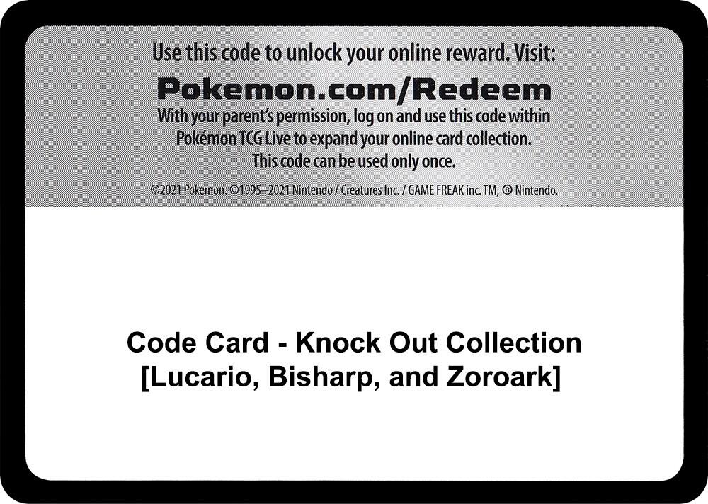 Code Card - Knock Out Collection [Lucario, Bisharp, and Zoroark] - Code Card Miscellaneous Cards & Products