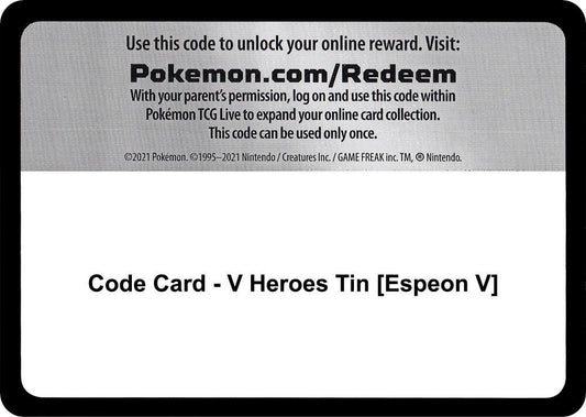 Code Card - V Heroes Tin [Espeon V] - Code Card Miscellaneous Cards & Products