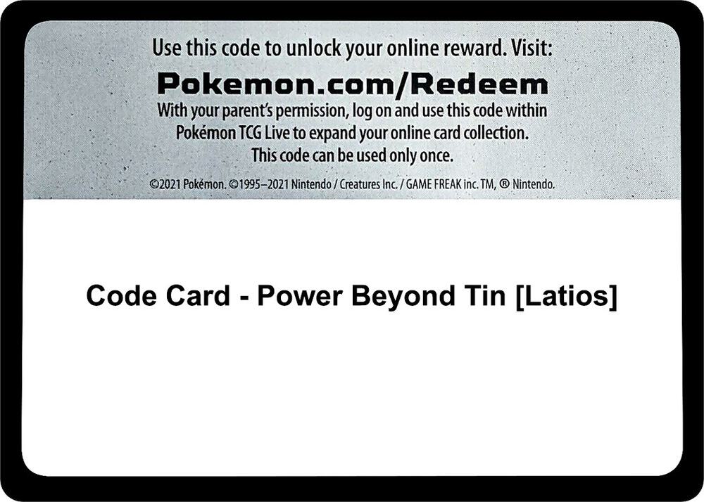 Code Card - Power Beyond Tin [Latios] - Code Card Miscellaneous Cards & Products