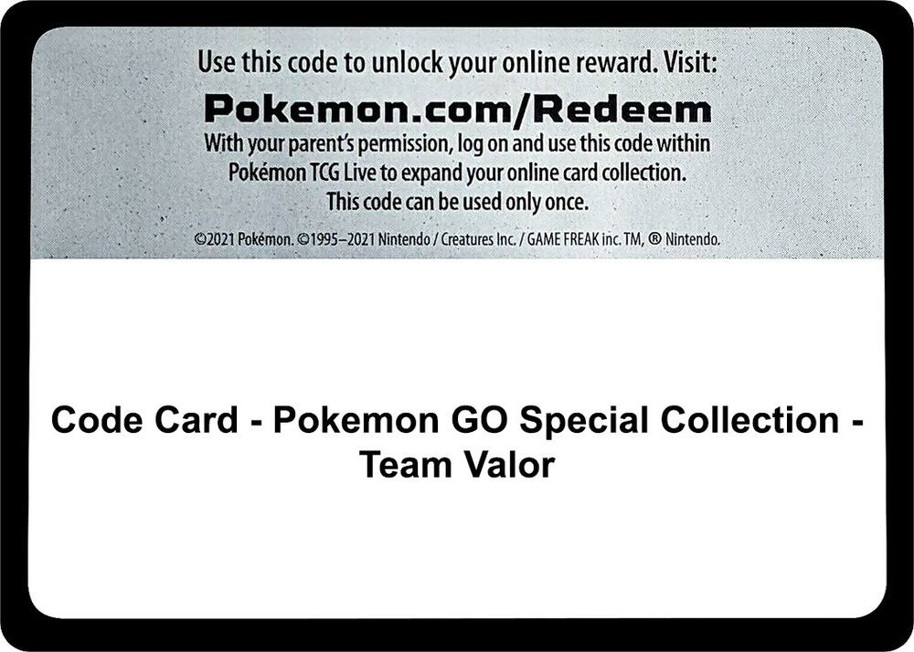 Code Card - Pokemon GO Special Collection - Team Valor - Code Card Pokemon GO