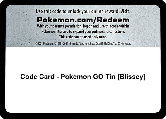 Code Card - Pokemon GO Tin [Blissey] - Code Card Pokemon GO