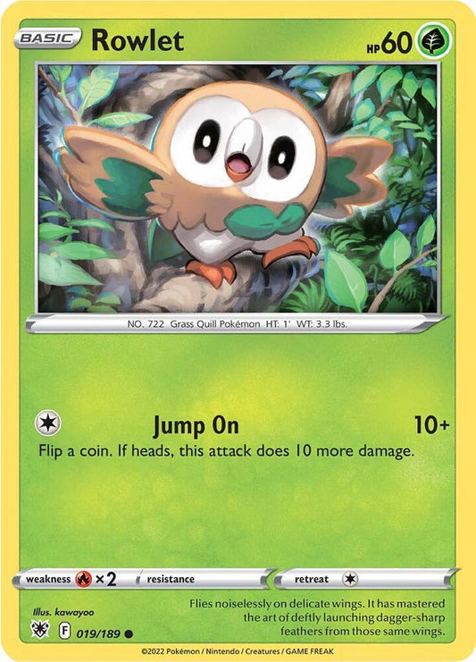 Rowlet 019/189 Common Astral Radiance Pokémon card