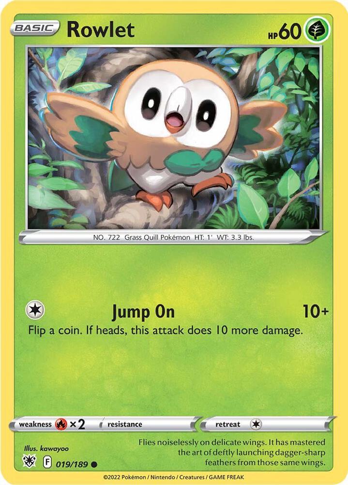 Rowlet 019/189 Common Astral Radiance Pokémon card