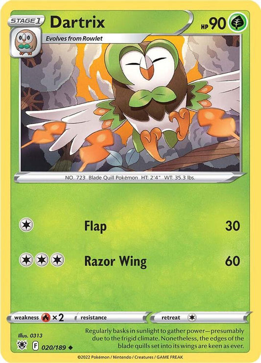 Dartrix 020/189 Uncommon Astral Radiance Pokémon card